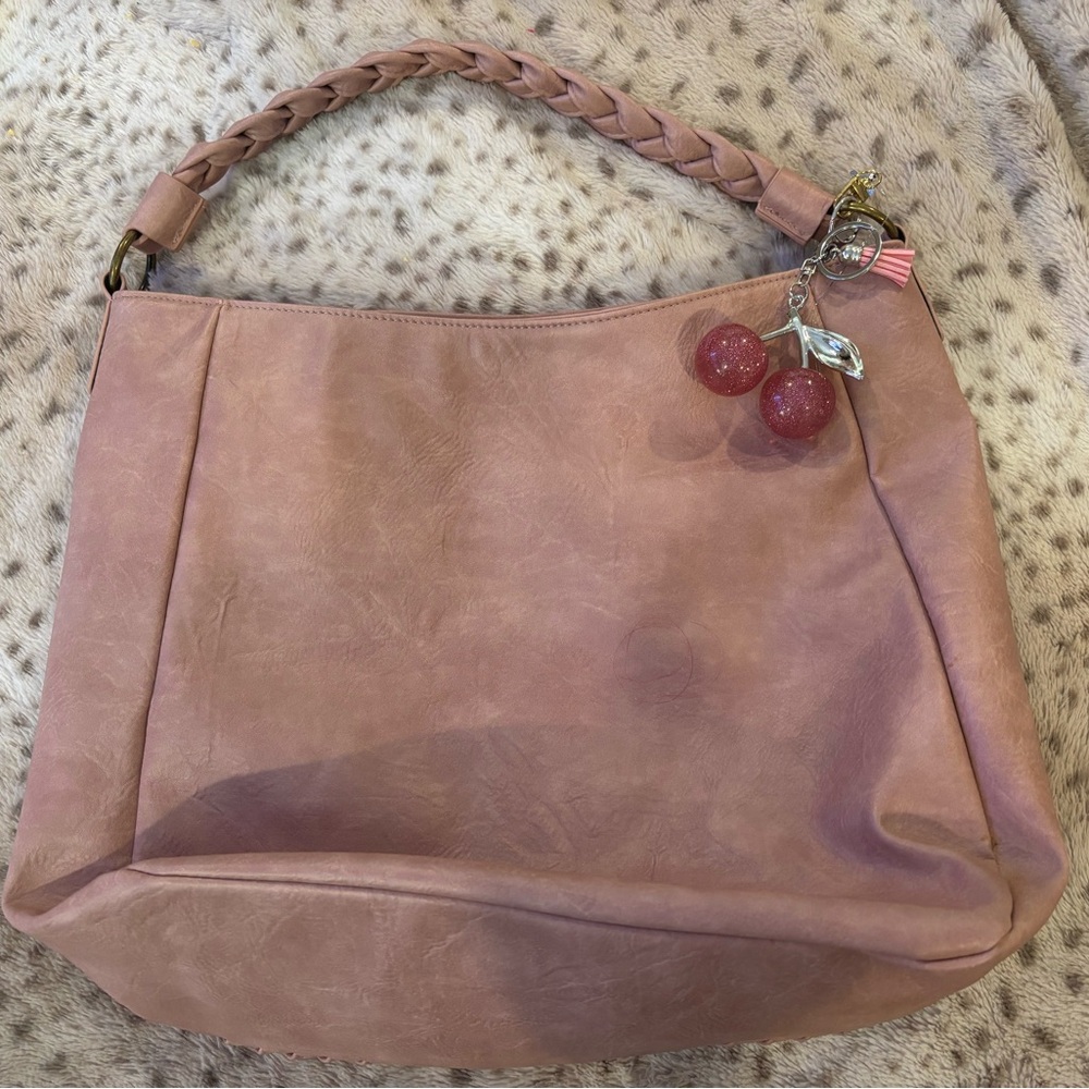 Pink Vegan Leather Hobo bag with Braided strap NWOT